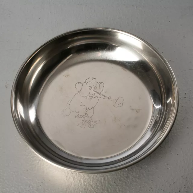 Vtg Stainless Steel Childrens Bowl with Baby Elephant Etching Denmark 1960-70s