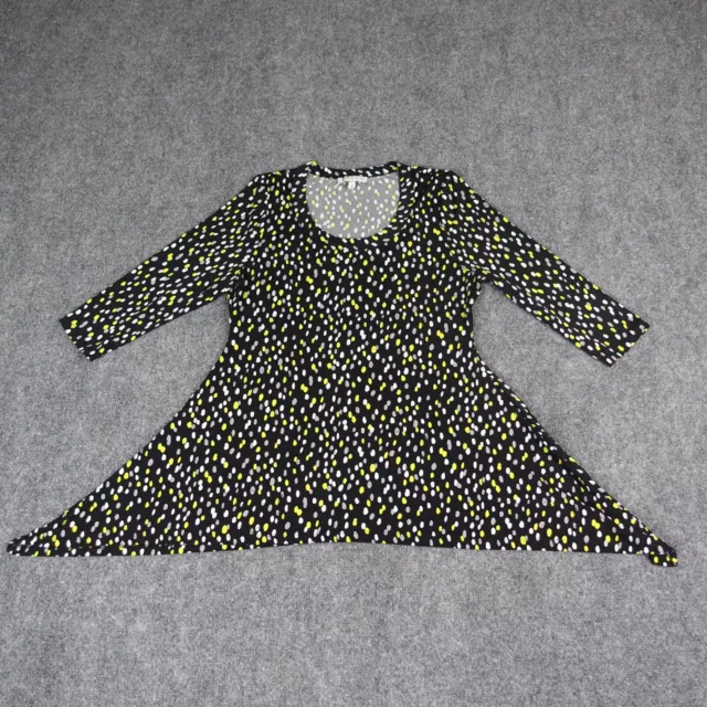 Chaus Top Womens Medium Black Yellow Polka Dot Art Paint Flowy Three Quarter NY