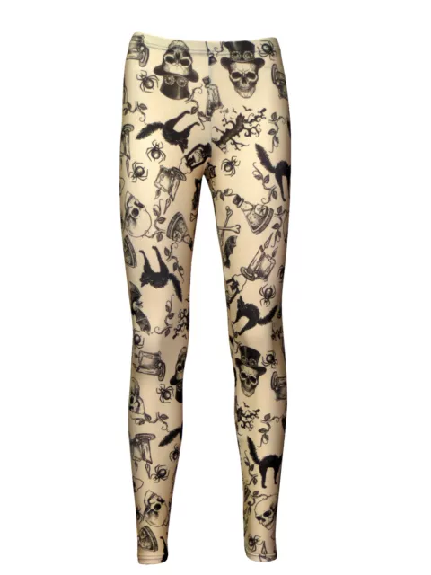 Steampunk Skulls, Owl, Bats, Spooky Cat, Spider Vintage Halloween Leggings