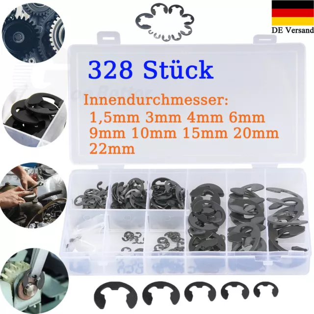 328tlg E-Clip Sicherungsring Sicherungsringe 1,5-22mm  Sortiment Kit Schwarze