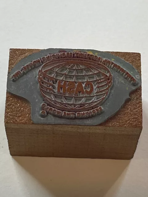 ADVERTISING PRINTING BLOCK OF ANTIQUE Cash Service The World Account Service AB