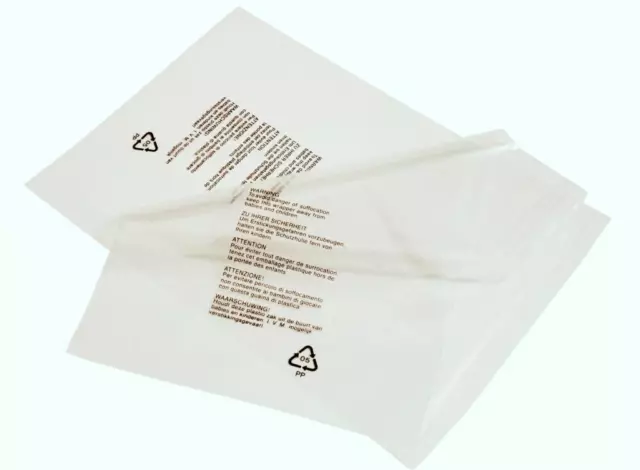 Clear Garment Polypropylene Protection Mailing Bags With Warning Notice 150Gauge