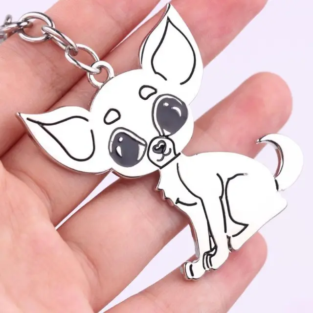 Chihuahua Keychain Key Chain Cute Puppy Dog Badge Charm Animal Metal Keyring