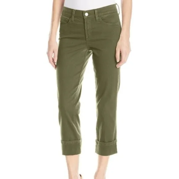New NYDJ Dayla Colored Wide Cuff Capri Jeans Green Womens Size 6