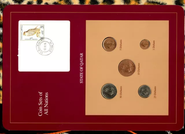 Coin Sets of All Nations Qatar 1973-1990 UNC 25,50 Dirhams 1990 Falcon stamp