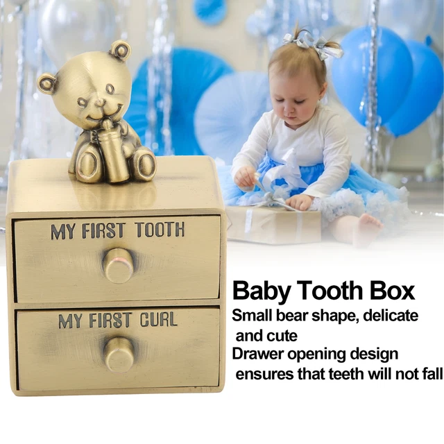 Tooth Box Metal Cute Bear‑Shape Storage Case With 2 Drawers(Green Patina)