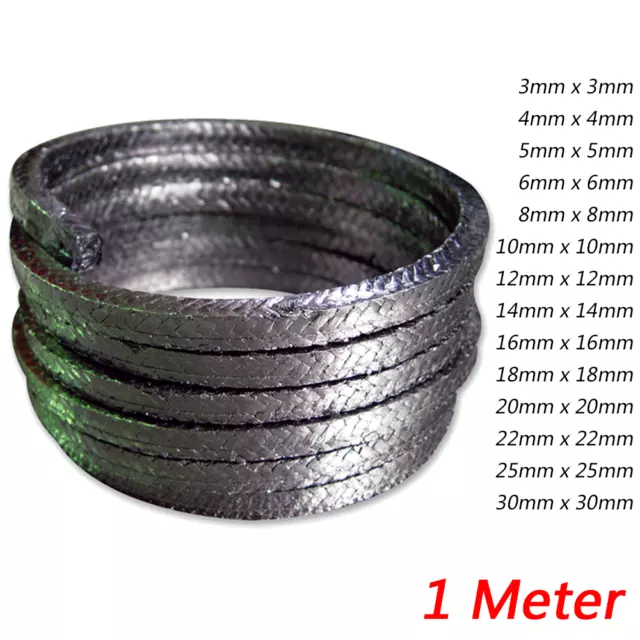 3x3mm ~ 30x30mm Square Gland Packing Graphite Seal Cord Rope for Pump Shaft Stem