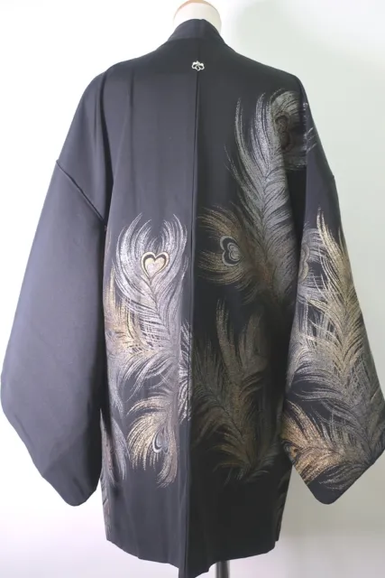 8834A5 Silk Vintage Japanese Kimono Haori Jacket Peacock feather 2
