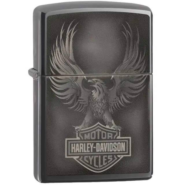 Zippo Windproof Lighter Harley-Davidson Eagle Soars Black Ice Finish Metal 49044