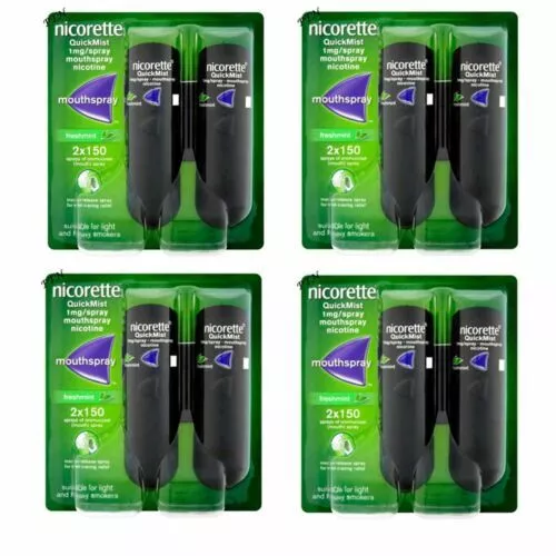 4 x Nicorette QuickMist Nicotine Mouthspray Freshmint - 8 x 150 - Expiry 2025