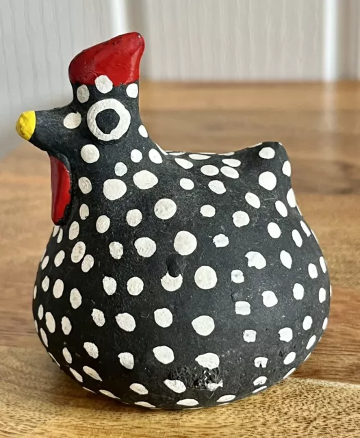 Vintage Hand Made Rustic Clay Pottery Chicken Hen Figure Black/White Natal RN 3” 2