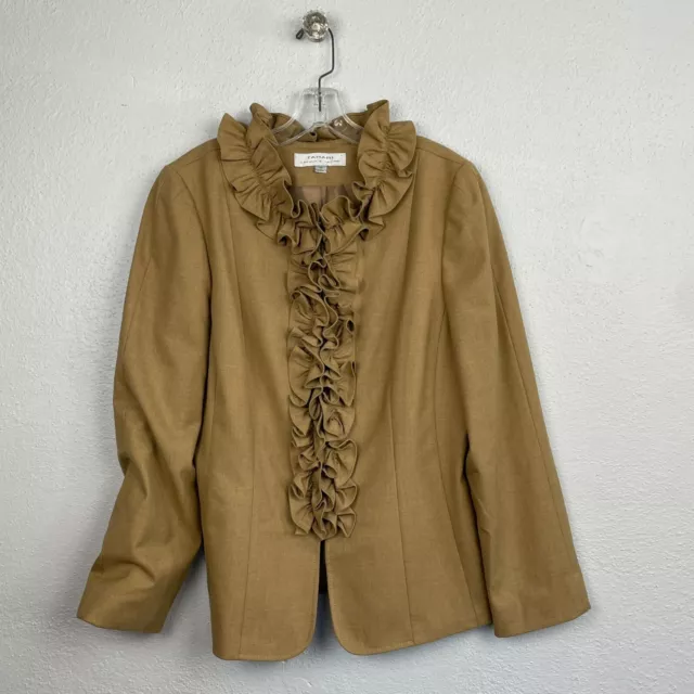 Tahari ASL Women's Brown Ruffle Detail Full Zip Jacket Size 14