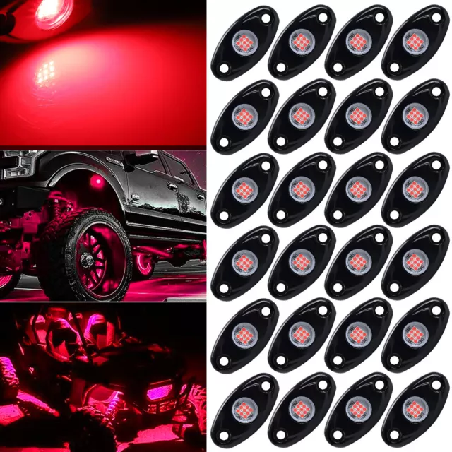 24pcs Red LED Rock Lights Underbody Trail Rig Glow Lamp Offroad SUV Pickup Truck