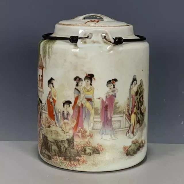 Vintage Chinese Famille Rose Porcelain Beauty Loop Handle Teapot