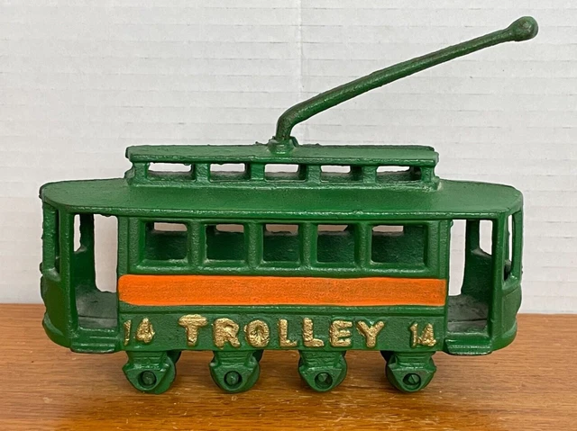 VINTAGE CAST IRON Trolley Street Car Toy Collectible Decoration #14 $19
