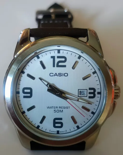Casio MTP-E180L-2A 42mm 50m WR quartz leather band analog men's watch