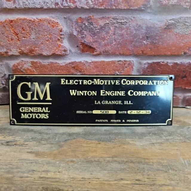 Reproduktion Eisenbahnlok Motor Bauer Datenschild Gm Winton Motor Co.