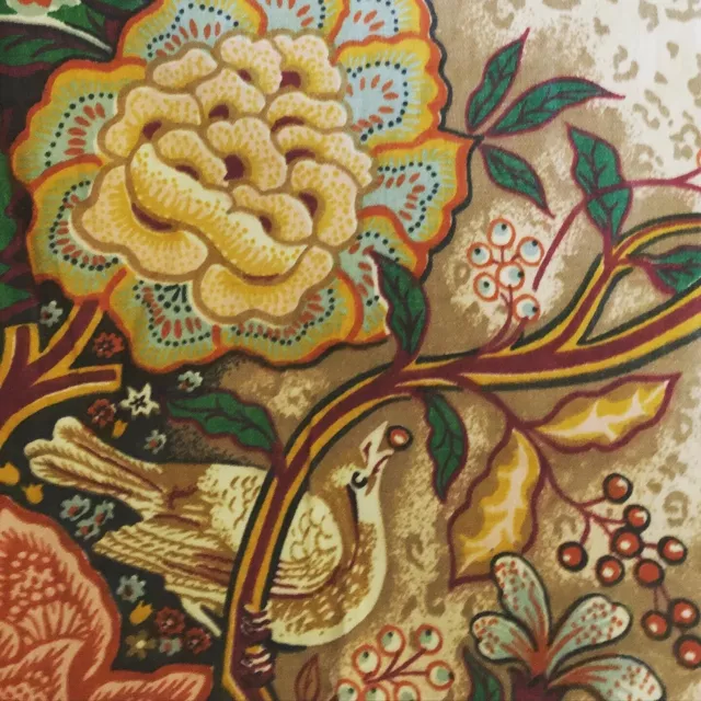 Vintage Chinoiserie Floral Bird Cotton Interiors Fabric ~ Golden Yellow Green