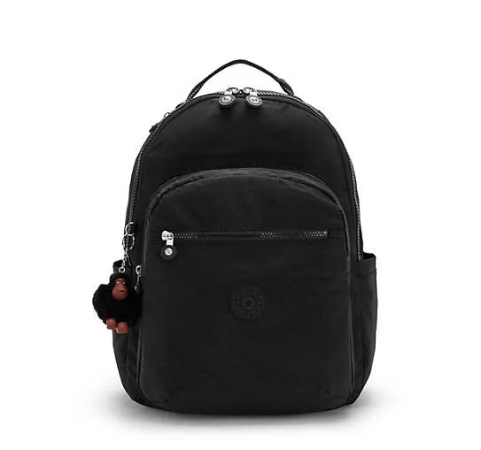 Grand sac à dos pour ordinateur portable Kipling Séoul 15 pouces vrai noir tonal NEUF