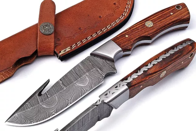 Custom Hand Made Hunting Knife With Leather Sheath Best Damascus Steel Blade AU