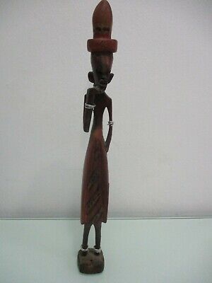 African art: a wooden carved  statue of a young native figure,Ghana,60's. cs1888