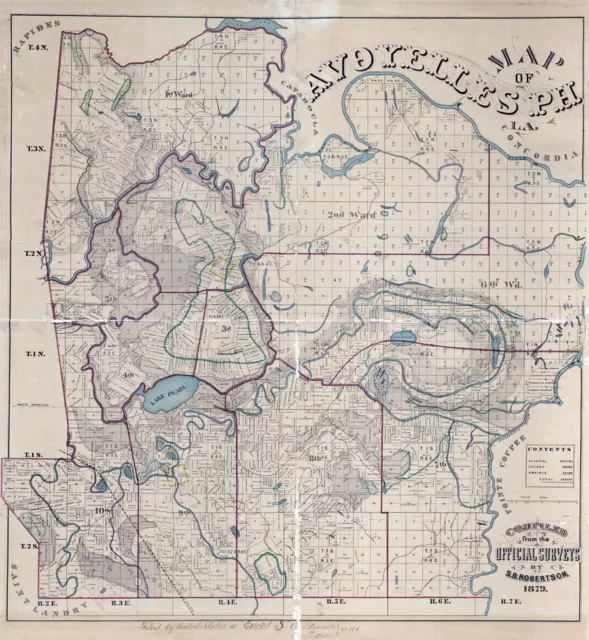 1879 Map of Avoyelles Parish (County) Louisiana Marksville