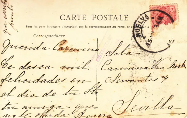 Crcar148 Tarjeta Postal De Huelva A Sevilla Con Sello Nº 269  Ver Descripcion