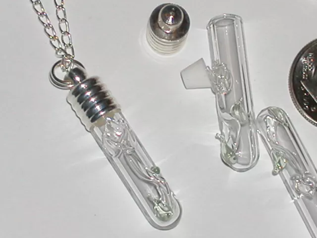 1 Small Clear Rose Flower Glass bottle vial charm small locket fill pendant