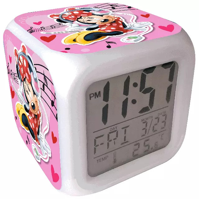51351 Reloj despertador digital 8cm con alarma y cambio de color de Minnie Mouse