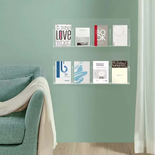 Acrylic Brochure Pamphlet Holder 8 Slots Holder Rack Wall Mount Clear Pocket