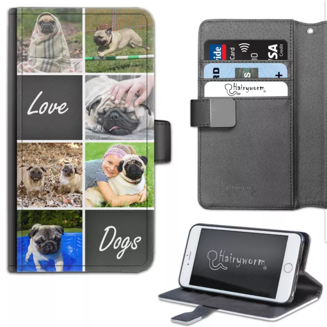 Hairyworm Personalised Love Dogs Photo Collage PU Leather Wallet Flip Phone Case
