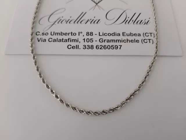 COLLANA ORO BIANCO 18 Kt 750% Uomo Donna Modello CORDA Laser COLLIER Girocollo