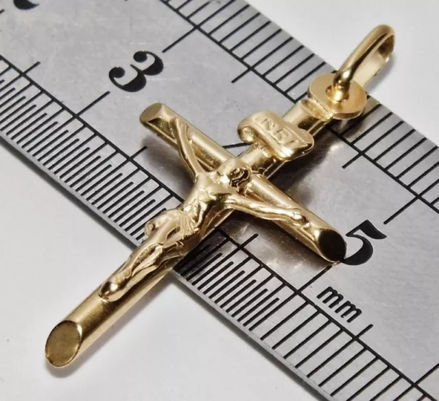 9Ct Yellow Gold & Sterling Silver Crucifix Cross Pendant ~