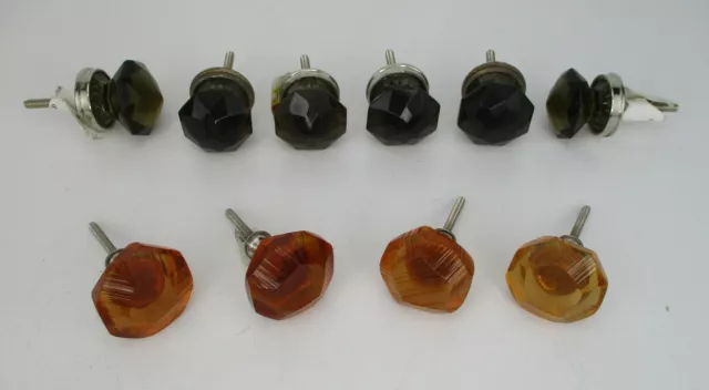 10 Pc Lot Amber and Green Glass Cabinet Desk Drawer Dress Pulls