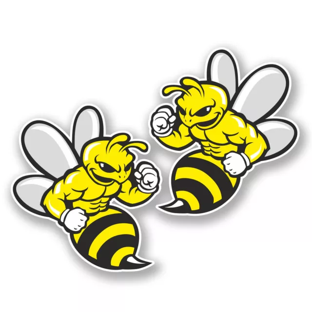 2 x 10cm Wasp Bee Hornet Vinyl Sticker iPad Laptop Helmet Car Bike Yellow #5845