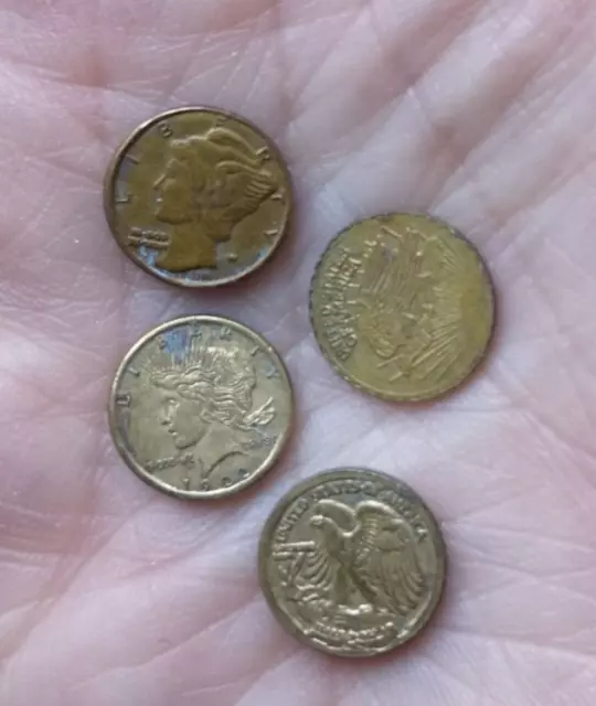 Vintage American Mini Reproduction Coins x4 Gold Colour Liberty Eagle US Dollar