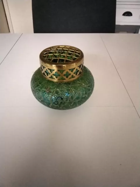 Antique Kralik Art Nouveau Irridescent Glass Bowl Green