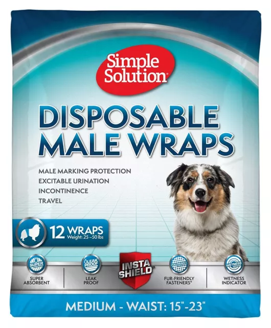 Simple Solution Disposable Male Wrap Dog Nappy Toy(X-S), Small, Med, Large, x 12