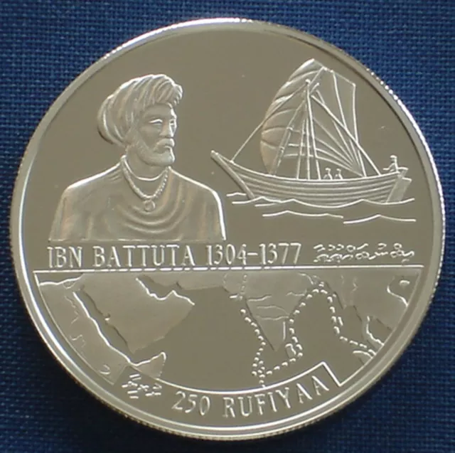 Maldives 250 rufiyaa Silver Proof 1995 Ships & Explorers Ibn Battuta KM#96