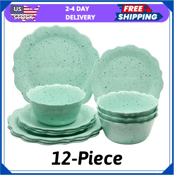 The Pioneer Woman Juliette 12-Piece Melamine Dinnerware Set, Teal - NEW