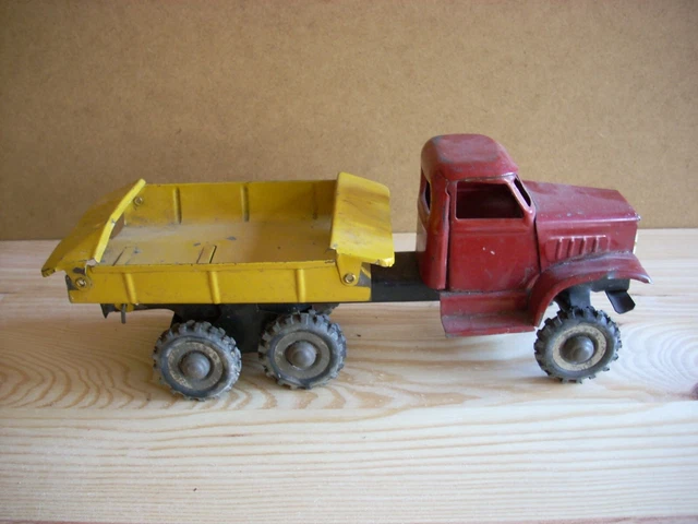 Camion Jouet Ancien GMC Benne Basculante – Tôle Mécanique Française, Sans Clé