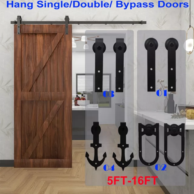 5-16FT Sliding Barn Door Hardware Closet Track Kit Single/Double/Bypass 2 Doors
