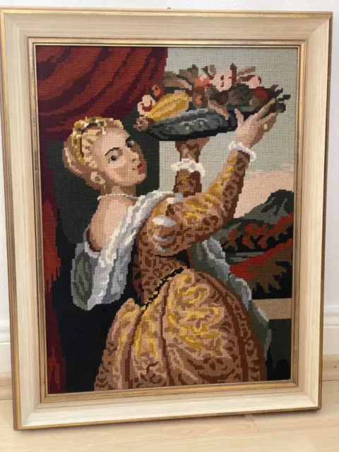 Lavinia mit Obstkorb - gesticktes bild Handarbeit