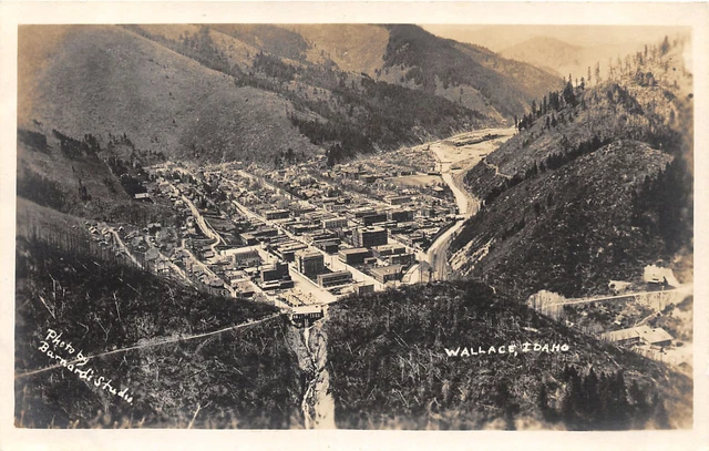 JA1/ Wallace Idaho RPPC c1920 Postcard Birdseye View Homes Stores 113