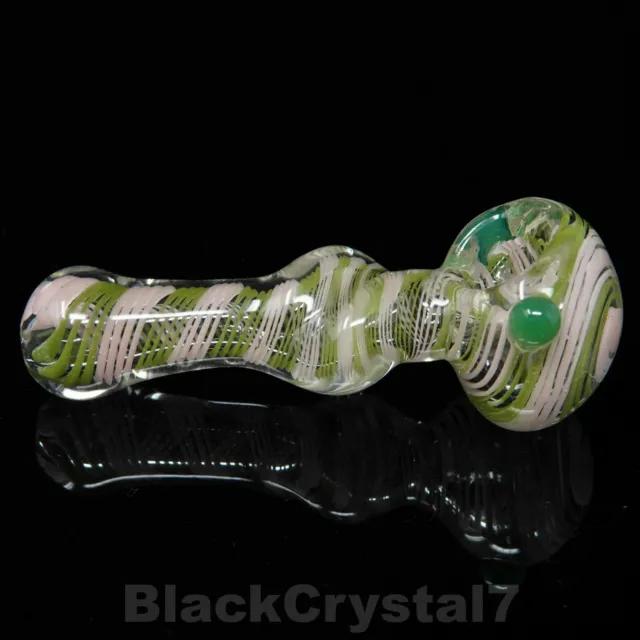 4.5 in Handmade Thick Heavy Green Swirl Twist Tobacco Smoking Bowl Glass Pipes 2