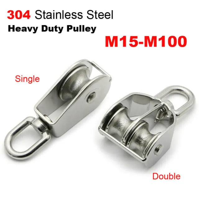 Stainless Steel Pulley Single/Double Wheel Swivel Lifting Rope Pulley Block Tool