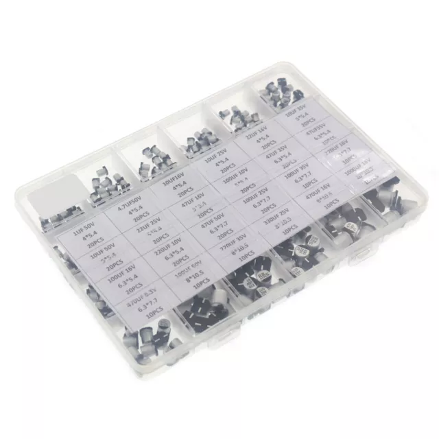 Kit assortimento condensatori elettrolitici alluminio 6,3 V-50 V 24 valori SMD con scatola