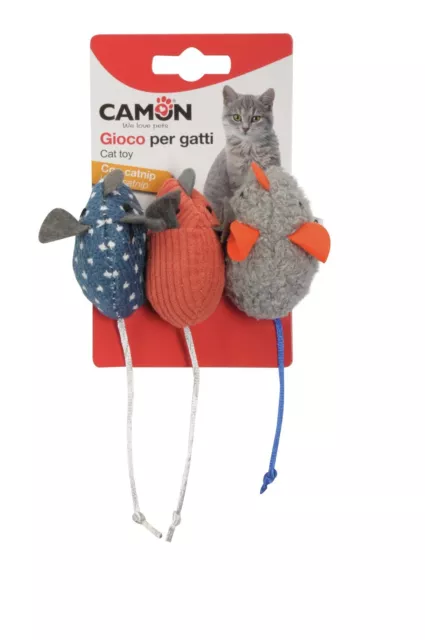 Camon Gioco 3 Topini per gatti - in peluche Di Tre Colori Diversi Con Catnip