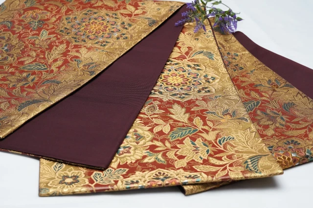 Dear Vanilla Japanese Silk Fukuro Obi Sash Belt Women's Kimono Genuine Vintage