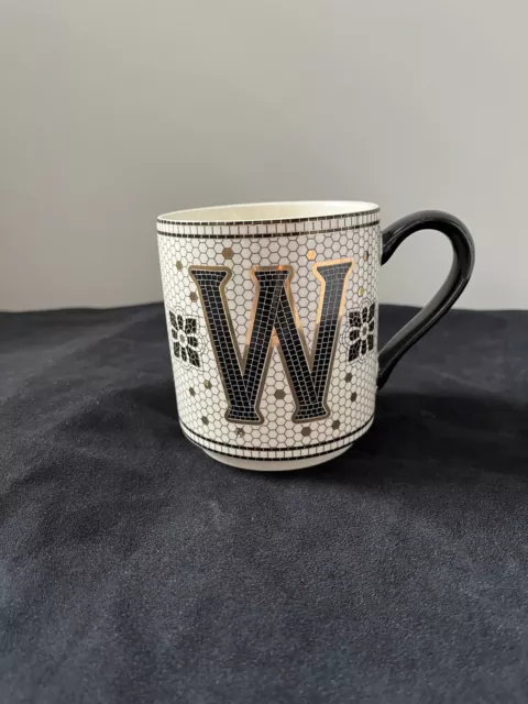Anthropologie Gold Black Margot Mosaic Tile Letter W Initial Monogram Coffee Mug
